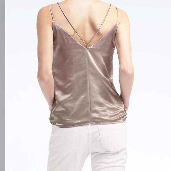 Banana Republic Heritage Cascading Ruffle Champagne Satin Cami Side Zip Sz 10 - Picture 13 of 13